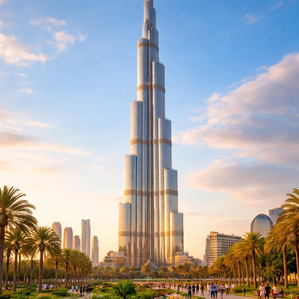 Iconic skyline and attractions of Dubai, featuring Burj Khalifa and Palm Jumeirah.