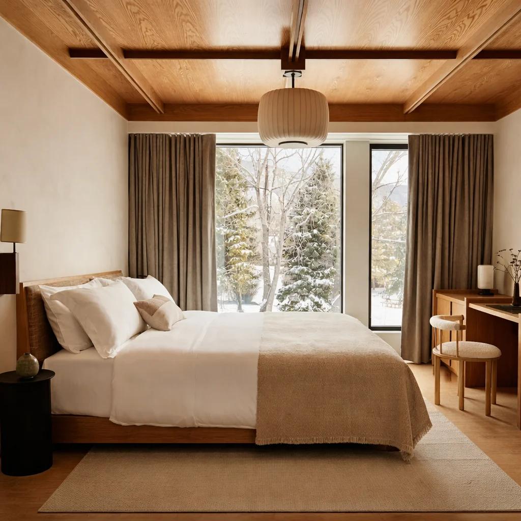 Luxury hotel room showcasing quiet luxury and understated elegance.